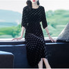 秋季真丝丝绒波点连衣裙女欧美气质订珠裙子中长裙WWM-81802 商品缩略图4
