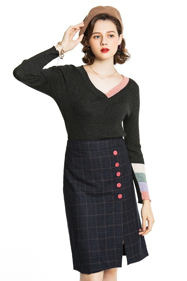 SUMMER & SAGE 拼色V领针织衫 4264