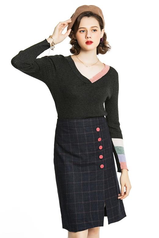 SUMMER & SAGE 拼色V领针织衫 4264 商品图0