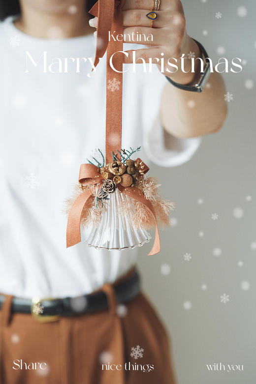 Kentina圣诞节玻璃铃铛永生花挂件 商品图3