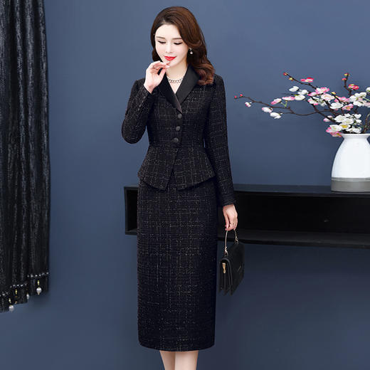 婚宴喜婆婆连衣裙新款时尚西装领修身显瘦假两件裙YMR8695 商品图2