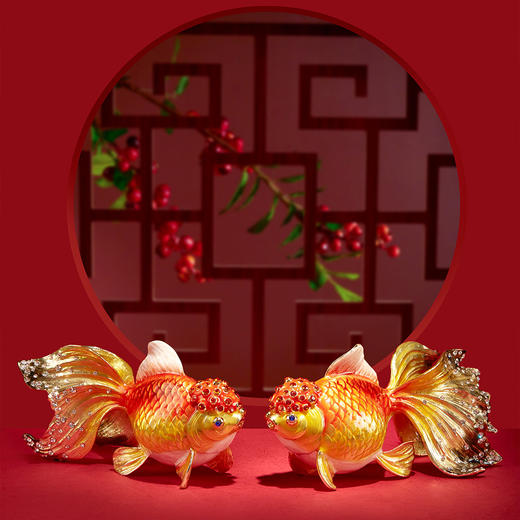 【仅样品】罗比罗丹《鸿运当头》摆件珐琅彩工艺软装饰品创意金鱼摆件 商品图2