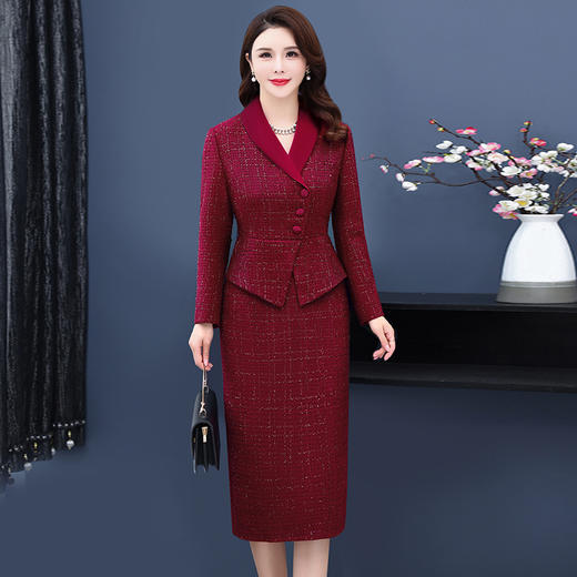 婚宴喜婆婆连衣裙新款时尚西装领修身显瘦假两件裙YMR8695 商品图0