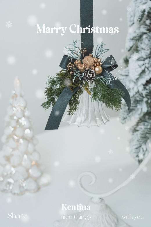Kentina圣诞节玻璃铃铛永生花挂件 商品图2