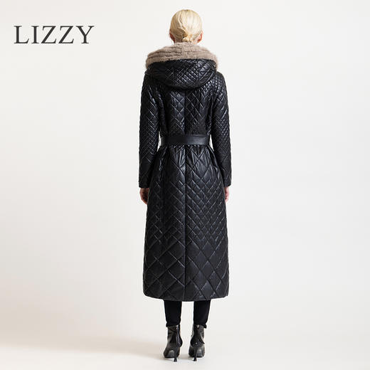 LIZZY 冬水貂编织帽绵羊皮绗缝夹棉大衣6058 商品图3