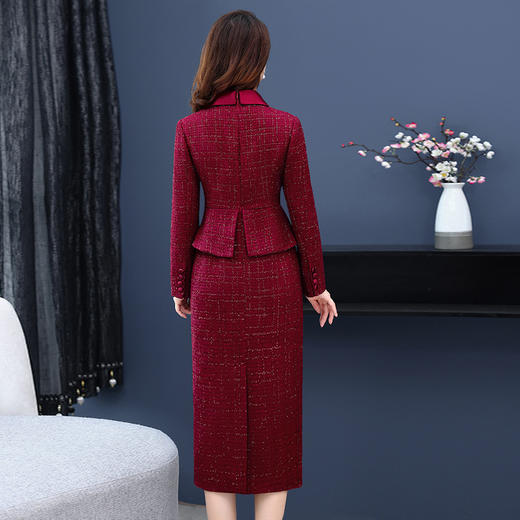 婚宴喜婆婆连衣裙新款时尚西装领修身显瘦假两件裙YMR8695 商品图3