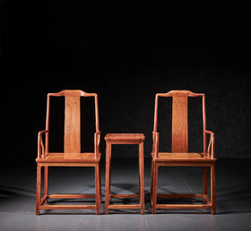 红桥红  家具严选  缅甸花梨（大果紫檀）【洪氏 马蹄腿高靠背南官帽椅 三件套】