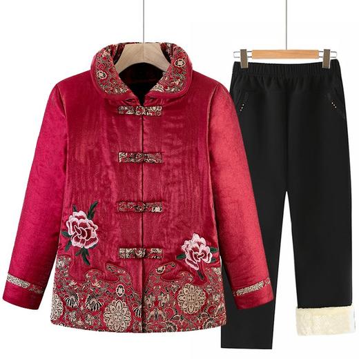 KJ2036奶奶冬装棉袄加绒加厚棉衣服60岁唐装绣花中老年人外套女妈妈套装 商品图0