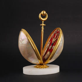 独角鹿西洋古董法国大理石嵌铜鎏金蛋形母贝水晶香水瓶缝纫套件