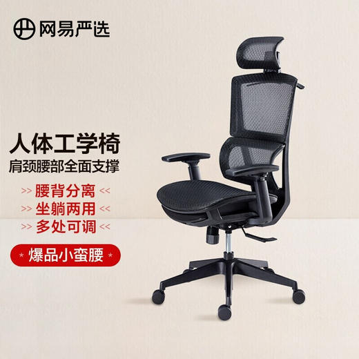 网易严选 小蛮腰系列 人体工程学转椅办公椅可躺电脑椅靠背椅子家用转椅伸缩脚踏 坐躺两用 商品图0