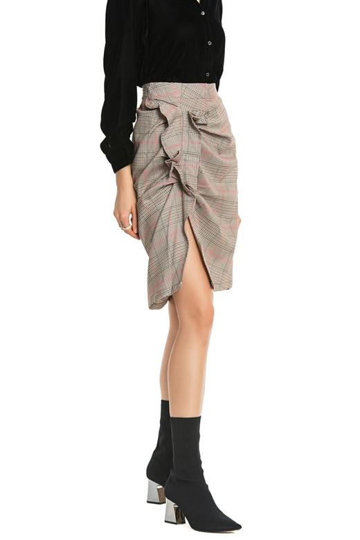 BASIC HOUSE 荷叶边格纹开衩半身裙 4428 商品图0