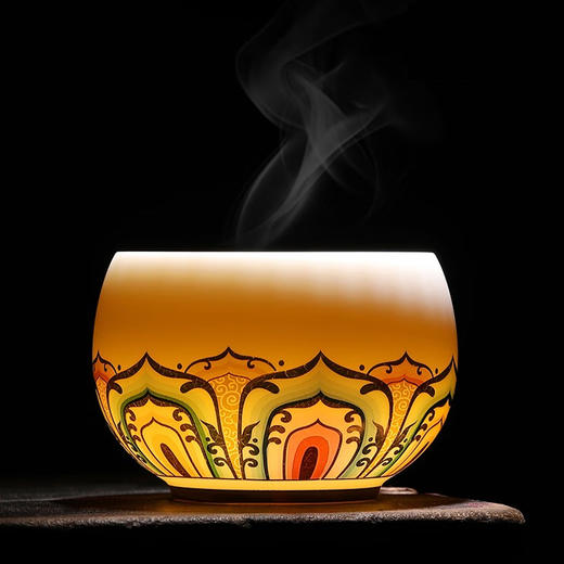 【禅茶一味 观赏品鉴】七彩莲花羊脂玉瓷禅定杯、步步高升、茶具套组，徐建勇老师签章，瓷质温润如玉 迎光透亮，莲花堆金 色彩鲜明，端庄秀丽 典雅大方，珍藏品鉴 送礼臻品 商品图7