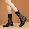 法式拼接，圆头格纹时装靴个性压花粗跟马丁靴头层牛皮中筒靴QS-2338 商品缩略图1