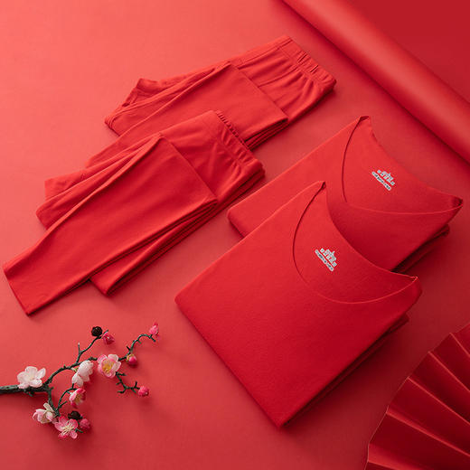 【好运上身❗️情侣保暖内衣套装】加厚德绒无痕磨毛，一套=保暖内衣+保暖裤❗️马年本命年秋衣秋裤，大红色结婚中国风家居服睡衣睡裤，新年送礼优选年货七夕新年礼盒年货礼盒 商品图1