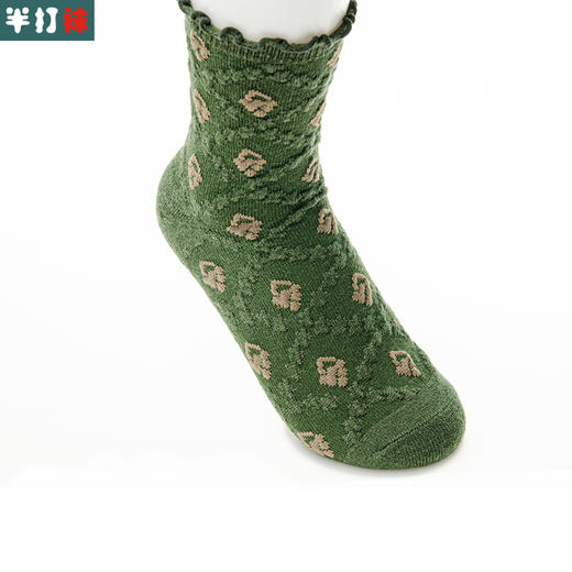 袜子女士 秋冬新款发热纤维菱形暗花女袜法式复古风花朵长筒袜【2222806】 商品图2