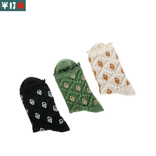 袜子女士 秋冬新款发热纤维菱形暗花女袜法式复古风花朵长筒袜【2222806】 商品图1