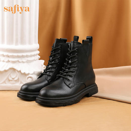 【预热双12】Safiya/索菲娅 新潮溶解底2022冬季新款圆头侧拉链百搭机车马丁靴 SF24116403 商品图4