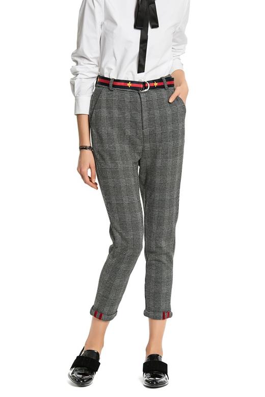 ELLA JADE 格纹高腰修身长裤 4448 商品图0