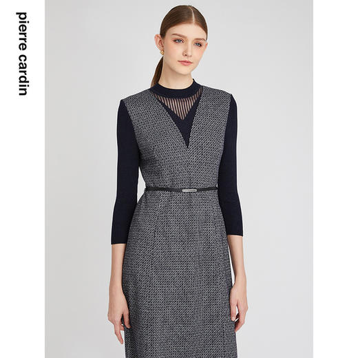 皮尔卡丹女装连衣裙法式假两件羊毛通勤职业A字裙P3134E2930N3 商品图3