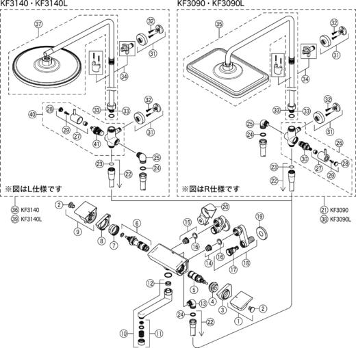 【KF3090】顶棚花洒オーバーヘッドシャワー付サーモ　右仕様 商品图3