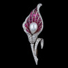 独角鹿西洋古董首饰珠宝欧洲铂金镶钻石珍珠红宝石花叶造型胸针 商品缩略图0