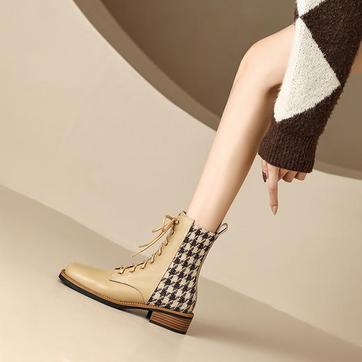 英伦风系带马丁靴，圆头拼色格子短靴HBP-3847 商品图5