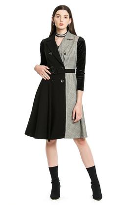 SUMMER & SAGE 双排扣拼接无袖连衣裙 4469