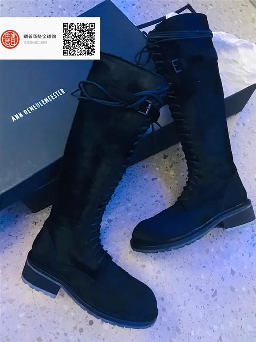 女款黑色马毛 长筒靴 商品图0