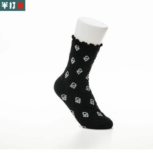 袜子女士 秋冬新款发热纤维菱形暗花女袜法式复古风花朵长筒袜【2222806】 商品图3