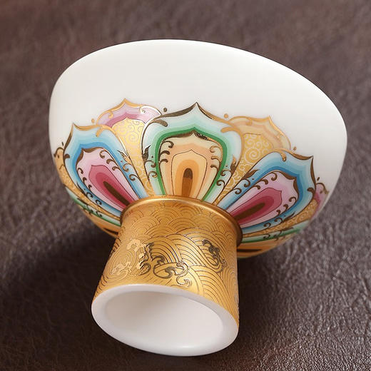 【禅茶一味 观赏品鉴】七彩莲花羊脂玉瓷步步高升、禅定杯、茶具套组，徐建勇老师签章，瓷质温润如玉 迎光透亮，莲花堆金 色彩鲜明，端庄秀丽 典雅大方，珍藏品鉴 送礼臻品 商品图7
