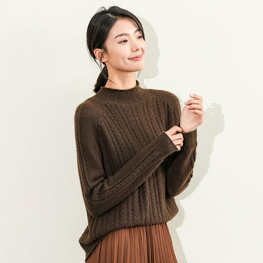 牦牛绒系男女毛衣牦绒套衫  轻薄披肩 牦牛绒拉链半高领毛衣，女士半高领绞花插肩袖牦牛绒套衫，天然材质，温暖亲肤，100%牦牛绒材质 商品图3