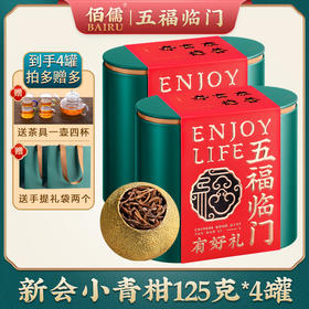年度爆款丨支持试喝 佰儒 小青柑普洱茶熟茶叶125g*4罐