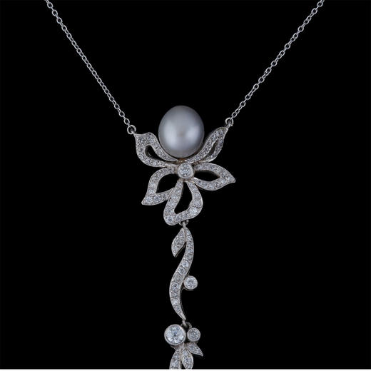 独角鹿西洋古董美好时代铂金镶钻石天然海水珍珠海螺珠吊坠项链 商品图3