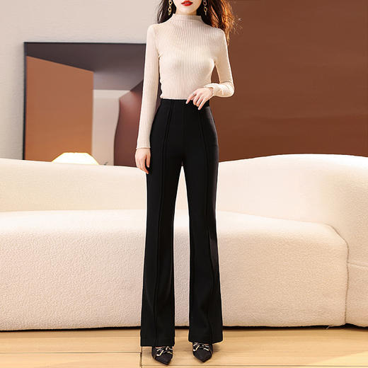HRWA3250-19高级感微喇裤女2022秋冬季高腰垂感加绒加厚气质开叉休闲喇叭裤子 商品图2