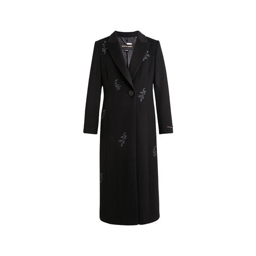 皮尔卡丹女装大衣黑色时尚刺绣长款保暖羊毛羊绒外套P2453C2965B0
 商品图4