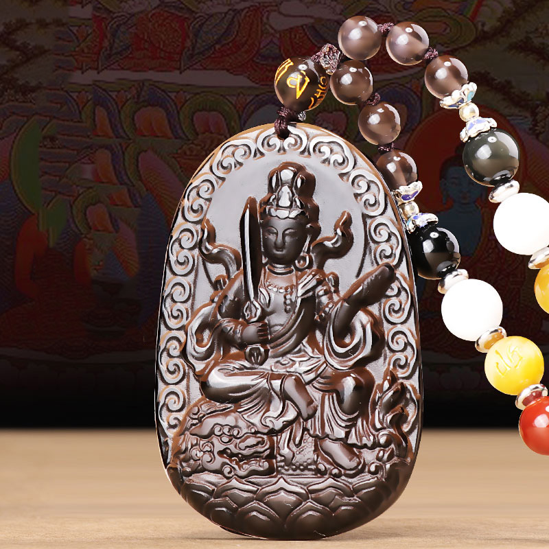 【冰种黑曜石本命佛挂坠】