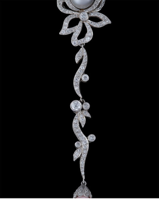 独角鹿西洋古董美好时代铂金镶钻石天然海水珍珠海螺珠吊坠项链 商品图4