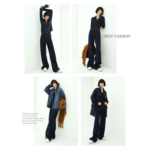 COCOBELLA设计感腰带直筒牛仔裤宽松休闲高腰打褶阔腿裤DN626 商品图2