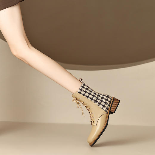 英伦风系带马丁靴，圆头拼色格子短靴HBP-3847 商品图4