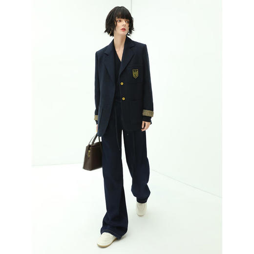 COCOBELLA设计感腰带直筒牛仔裤宽松休闲高腰打褶阔腿裤DN626 商品图3