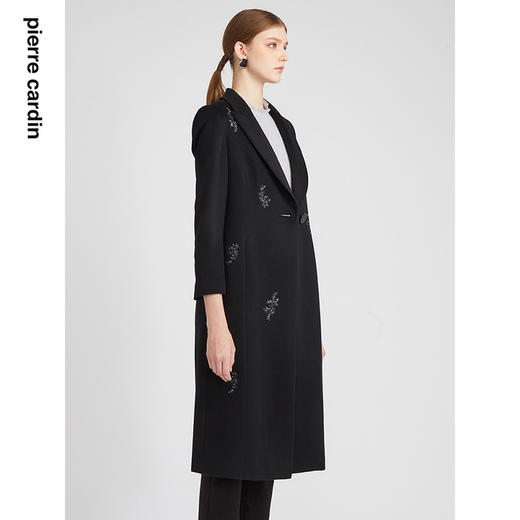 皮尔卡丹女装大衣黑色时尚刺绣长款保暖羊毛羊绒外套P2453C2965B0
 商品图1