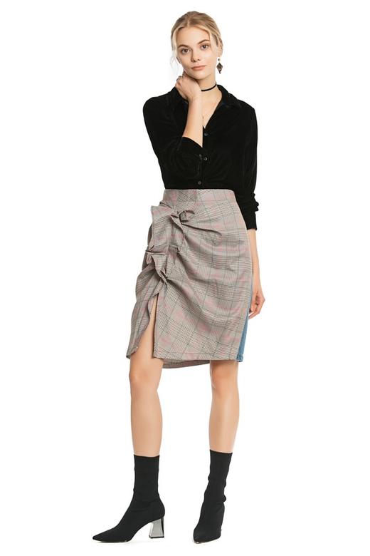 BASIC HOUSE 荷叶边格纹开衩半身裙 4428 商品图1