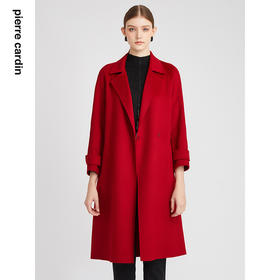 皮尔卡丹女装知性正红优雅通勤纯羊毛毛呢大衣P2422C2935R0
