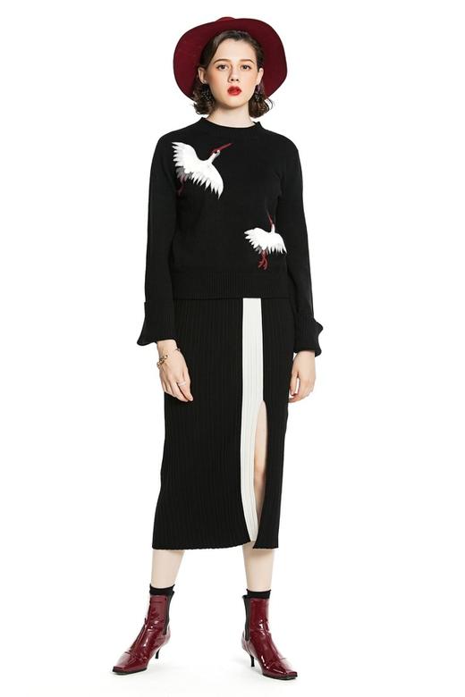 WEN&VI 仙鹤图案针织上衣 4408 商品图1