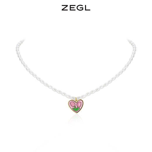 ZEGL爱心郁金香项链女芭比风粉色人造珍珠轻奢小众法式粉色花朵锁骨链 商品图0