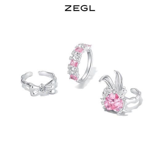 ZEGL设计师小甜兔系列蝴蝶结兔子戒指女小众设计指环开口食指戒子 商品图3