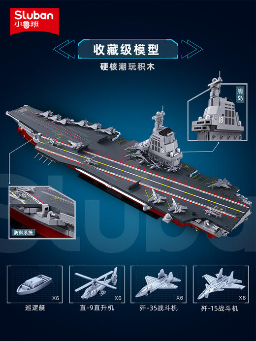 小鲁班福建舰003号中国航母航空母舰积木军舰模型拼装玩具巨大型 商品图1