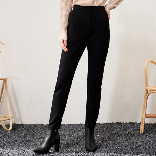 EITIE爱特爱高腰小脚保暖羽绒休闲裤显瘦黑色百搭通勤冬新款D2205007 商品图1