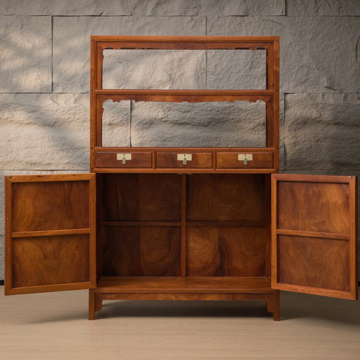 花梨木全独板带屉双层亮格柜（一对） 商品图2