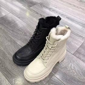 IUIU SECOND 冬季保暖加绒马丁靴石头纹牛皮短靴女 U21DS46231